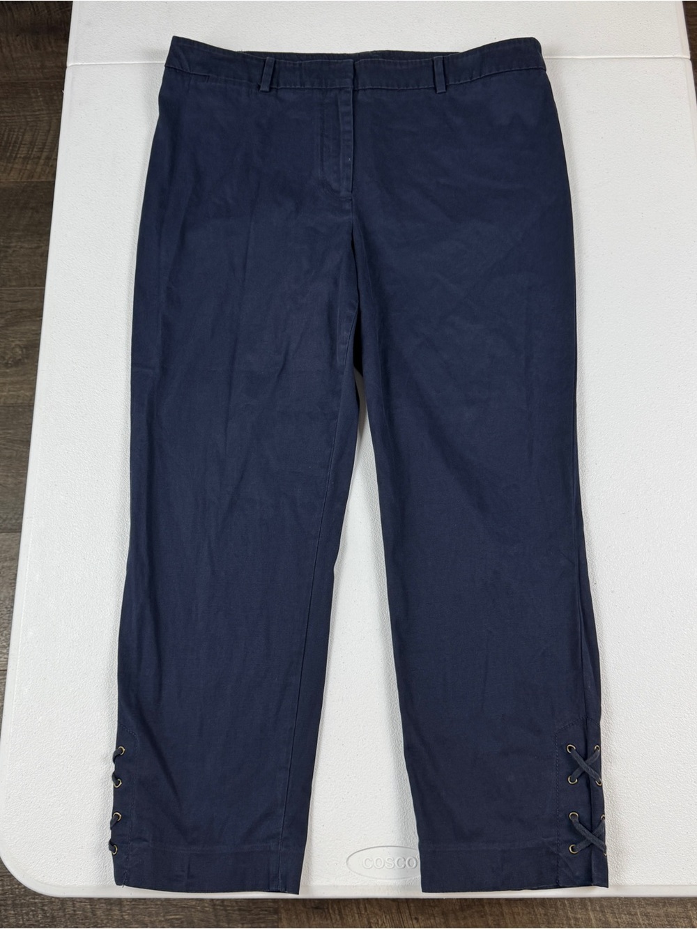 Talbots‎ Perfect Skimmer Pants Womens 12 Navy Blue Lace Up Detail at the Hem